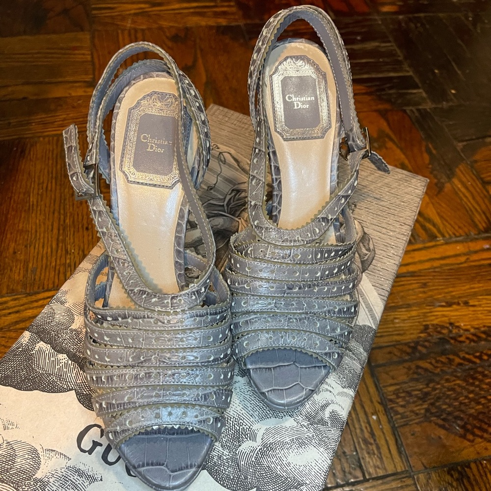 Gray leather high heels sandals DIOR 37